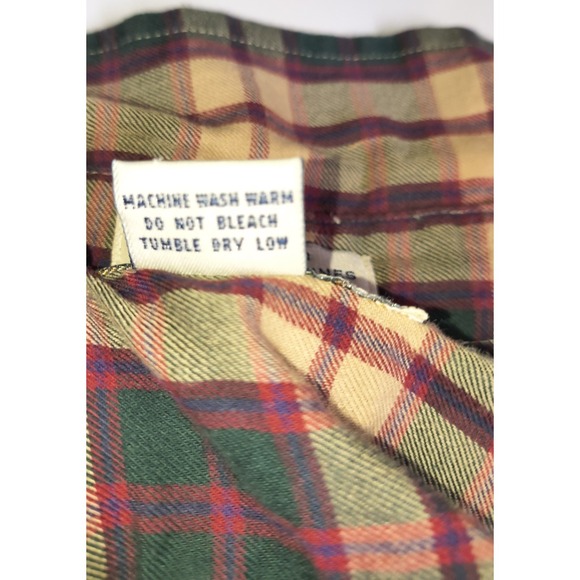 Sears Roebuck Co Mens Sz L Button Up Front Plaid Shirt Tan Green Burgundy Stripe - Picture 7 of 7